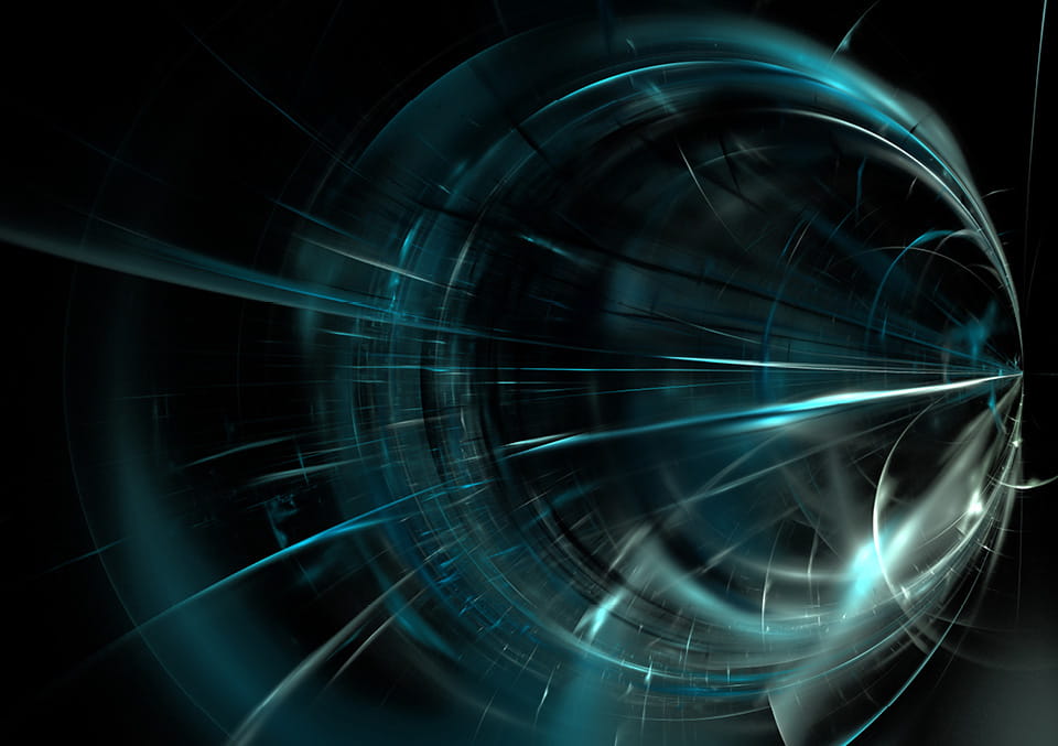 Abstract cyan light beams radiating on a black background used in our Ahead of the Deal series