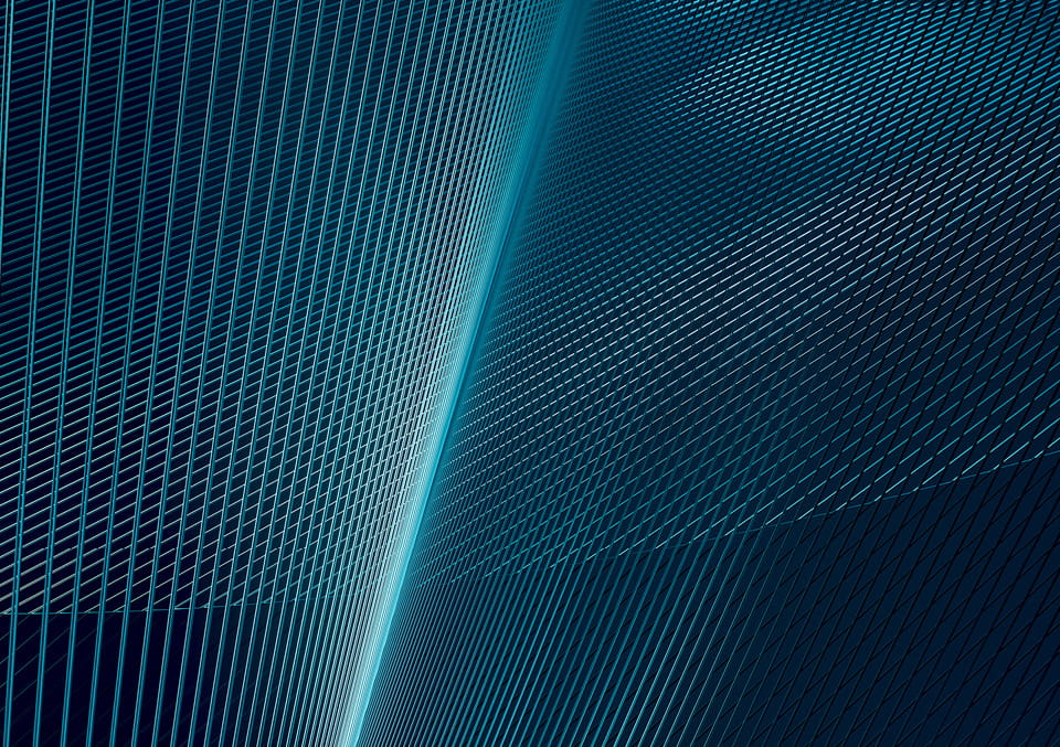 Abstract teal and blue geometric grid pattern used in article of automated decision-making technology in Australia