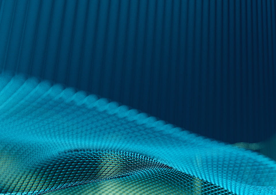 Abstract 3D wireframe wave mesh in blue and teal tones