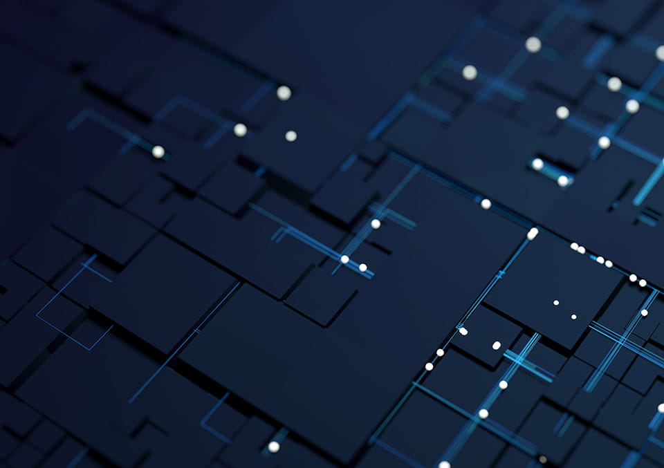 Abstract technology circuit board with glowing blue pathways