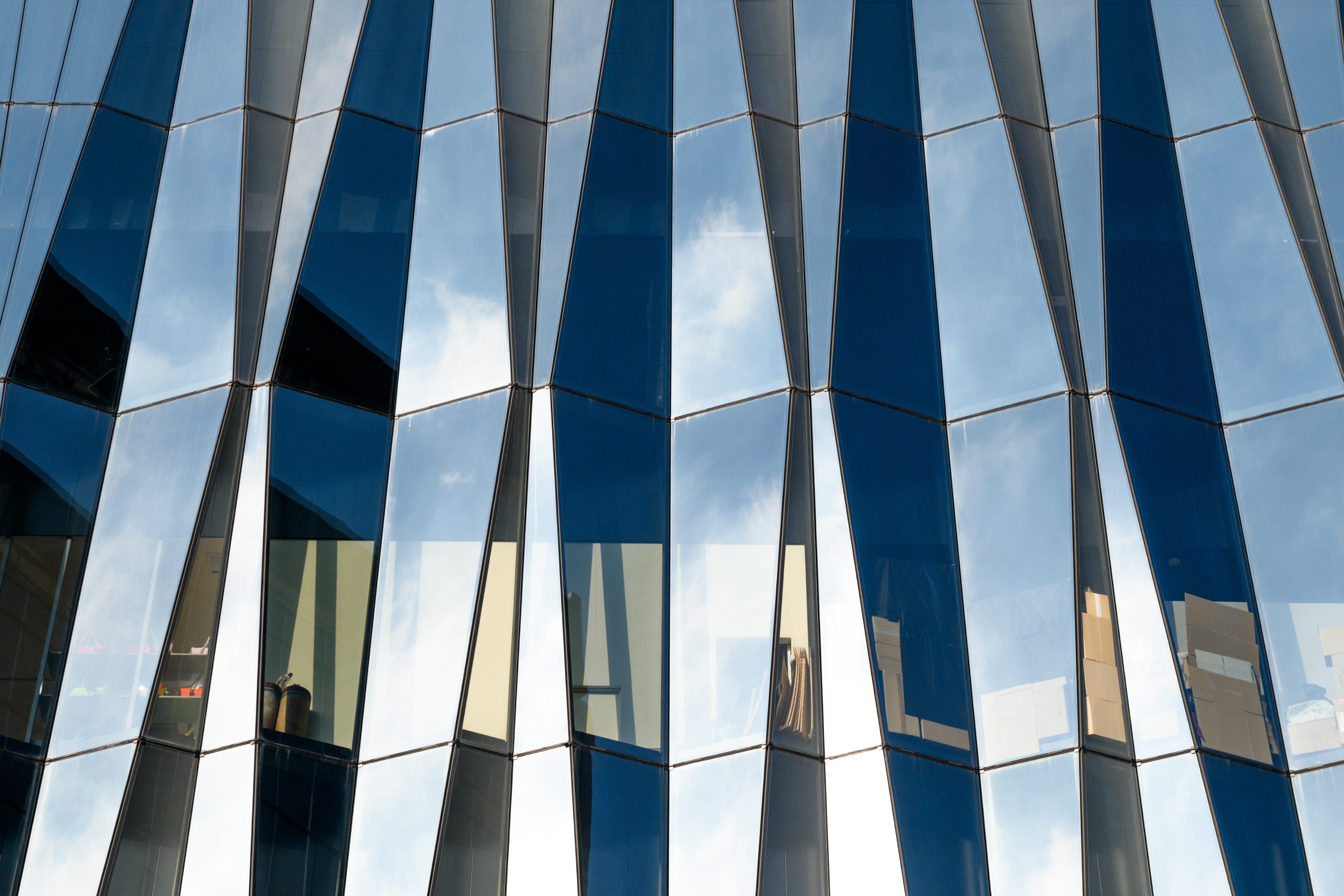side of mirrored building 