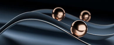 Abstract 3D blue waves with rose gold spheres for Ashurst Perkins Coie Customer Promises and Disclosures solution