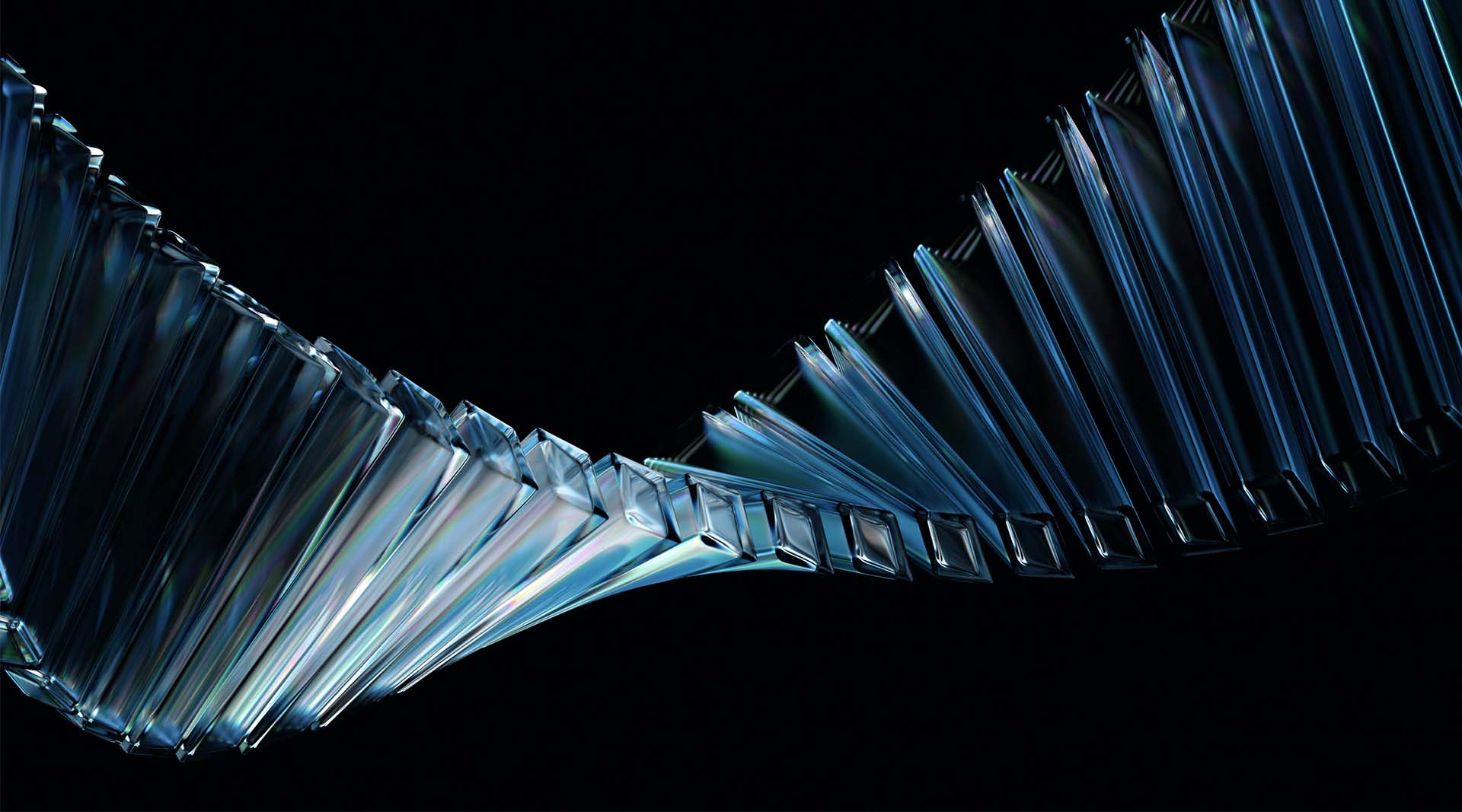 Abstract crystalline wave structure in blue on black background for Ashurst Perkins Coie M&A Lifecycle Solution